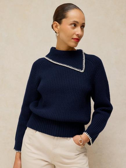 White Stuff Lambswool Rich Asymmetric Neck Jumper, Dark Navy, Dark Navy