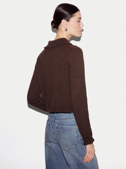 Jigsaw Wool Rich with Cashmere Frill Collar Cardigan - view 2, Brown