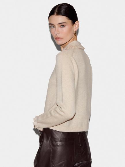 Jigsaw Wool Rich with Cashmere Frill Collar Cardigan - view 2, Cream