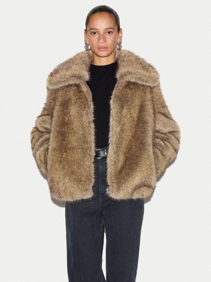 Jigsaw Faux Fur Short Coat, Brown, Brown
