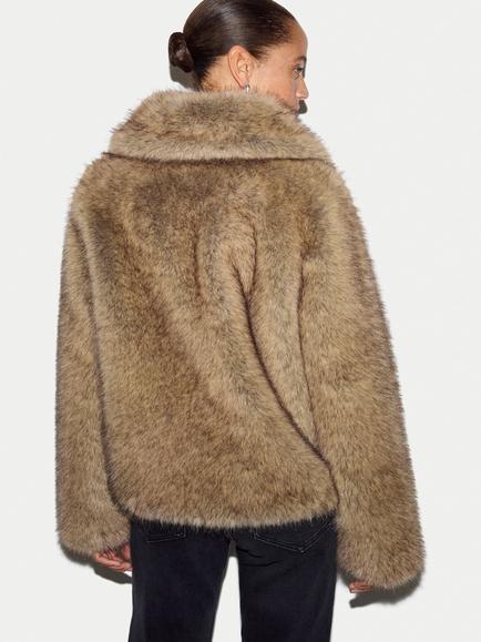 Jigsaw Faux Fur Short Coat, Brown - view 2, Brown