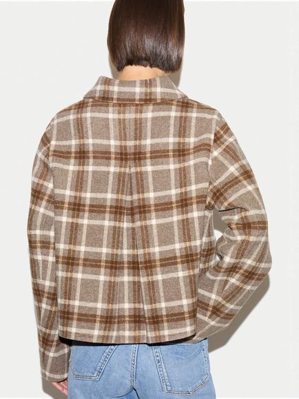 Jigsaw Wool Rich Double Faced Check Coat, Taupe - view 2, Taupe