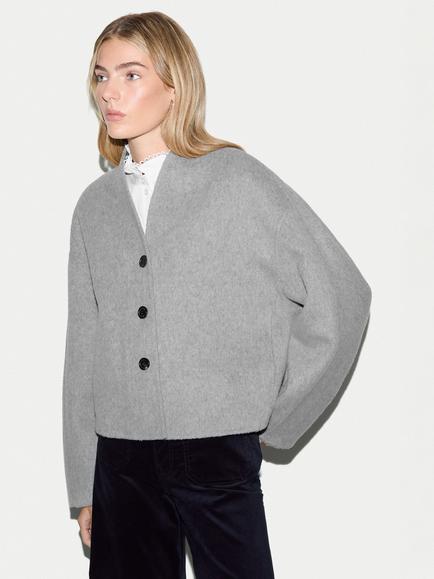 Jigsaw Wool Rich Double Faced Cropped Coat, Grey, Grey