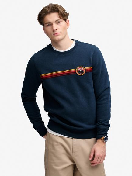 Superdry Cotton Rich Outdoor Stripe Logo Relaxed Sweatshirt, Deep Sea Blue Marl, Deep Sea Blue Marl