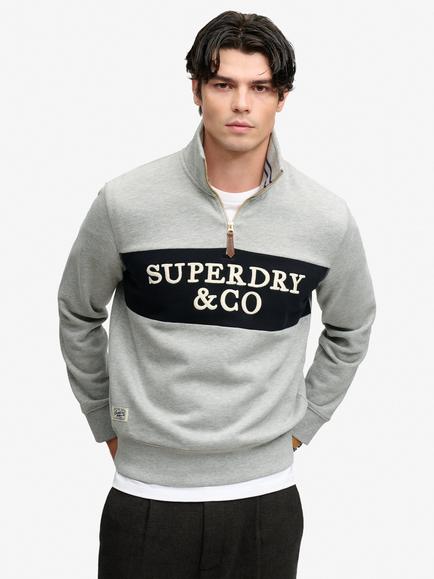 Superdry Cotton Rich Company Logo Half Zip Relaxed Sweatshirt, Grey Marl, Grey Marl