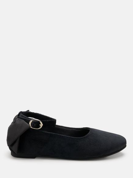 Angel & Rocket Kids' Velvet Satin Bow Back Shoes, Black, Black