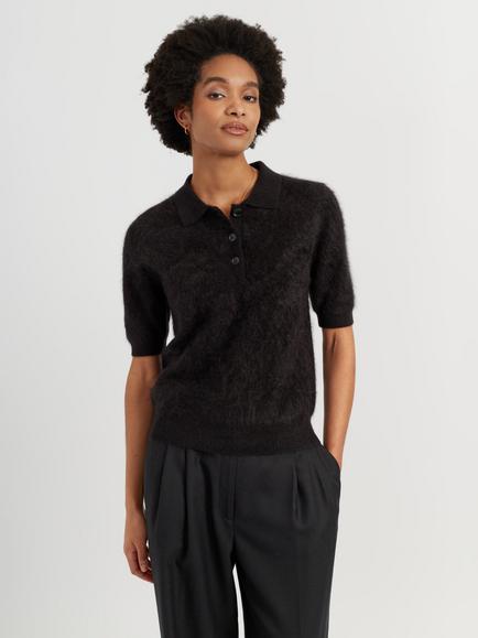 Chinti & Parker Brushed Cashmere Polo T-Shirt, Black