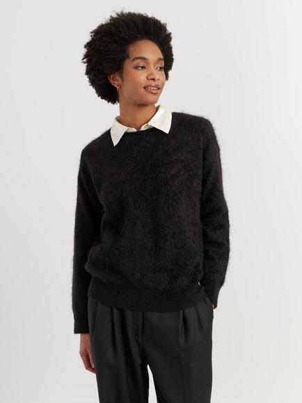 Chinti & Parker Brushed Cashmere Crew Neck Jumper, Black