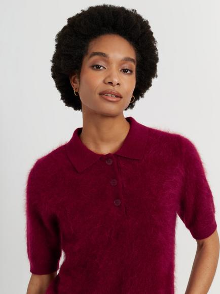 Chinti & Parker Brushed Cashmere Polo T-Shirt, Cherry