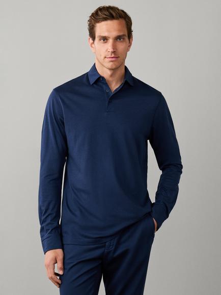 Hackett London Travel Long Sleeve Polo Shirt, Airforce Blue, Old Navy