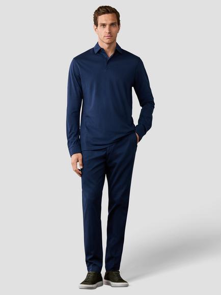 Hackett London Travel Long Sleeve Polo Shirt, Airforce Blue - view 2, Old Navy