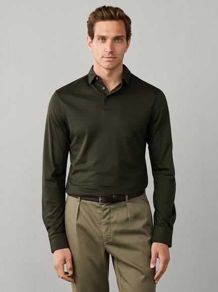 Hackett London Travel Long Sleeve Polo Shirt, Airforce Blue, Hunter Green
