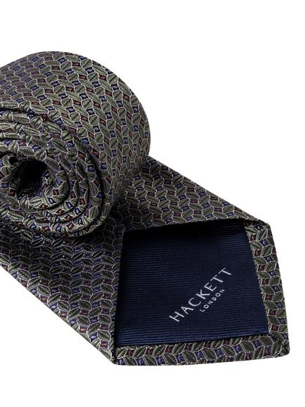 Hackett London Geometric Leaf Silk Tie - view 2, Olive Green