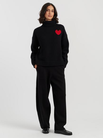 Chinti & Parker Merino Wool Heart Roll Neck Jumper - view 2, Black