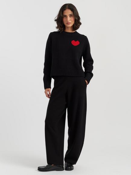 Chinti & Parker Merino Wool Heart Crew Neck Jumper - view 2, Black