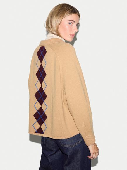 Jigsaw Wool Rich with Cashmere Argyle Cardigan, Camel - view 2, Camel