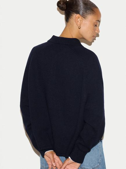 Jigsaw Wool Blend with Cashmere Collar Cardigan, Navy - view 2, Navy