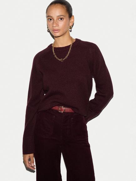 Jigsaw Wool Blend with Cashmere Saddle Jumper, Burgundy, Burgundy