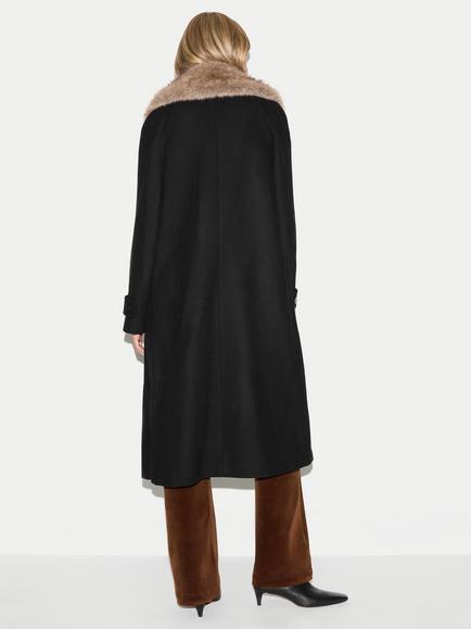 Jigsaw Wool Blend Faux Fur Trim Coat, Black - view 2, Black