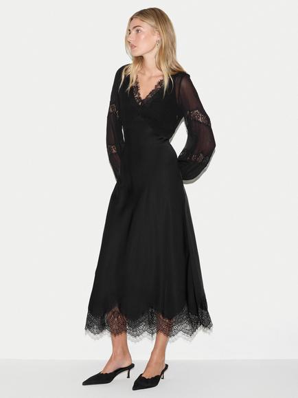Jigsaw Satin Bias Lace Trim Dress, Black, Black