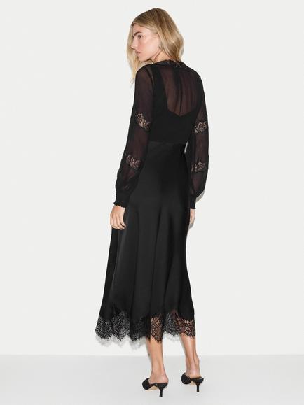 Jigsaw Satin Bias Lace Trim Dress, Black - view 2, Black