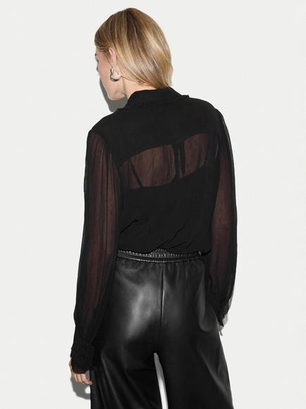 Jigsaw Georgette Frill Blouse, Black - view 2, Black