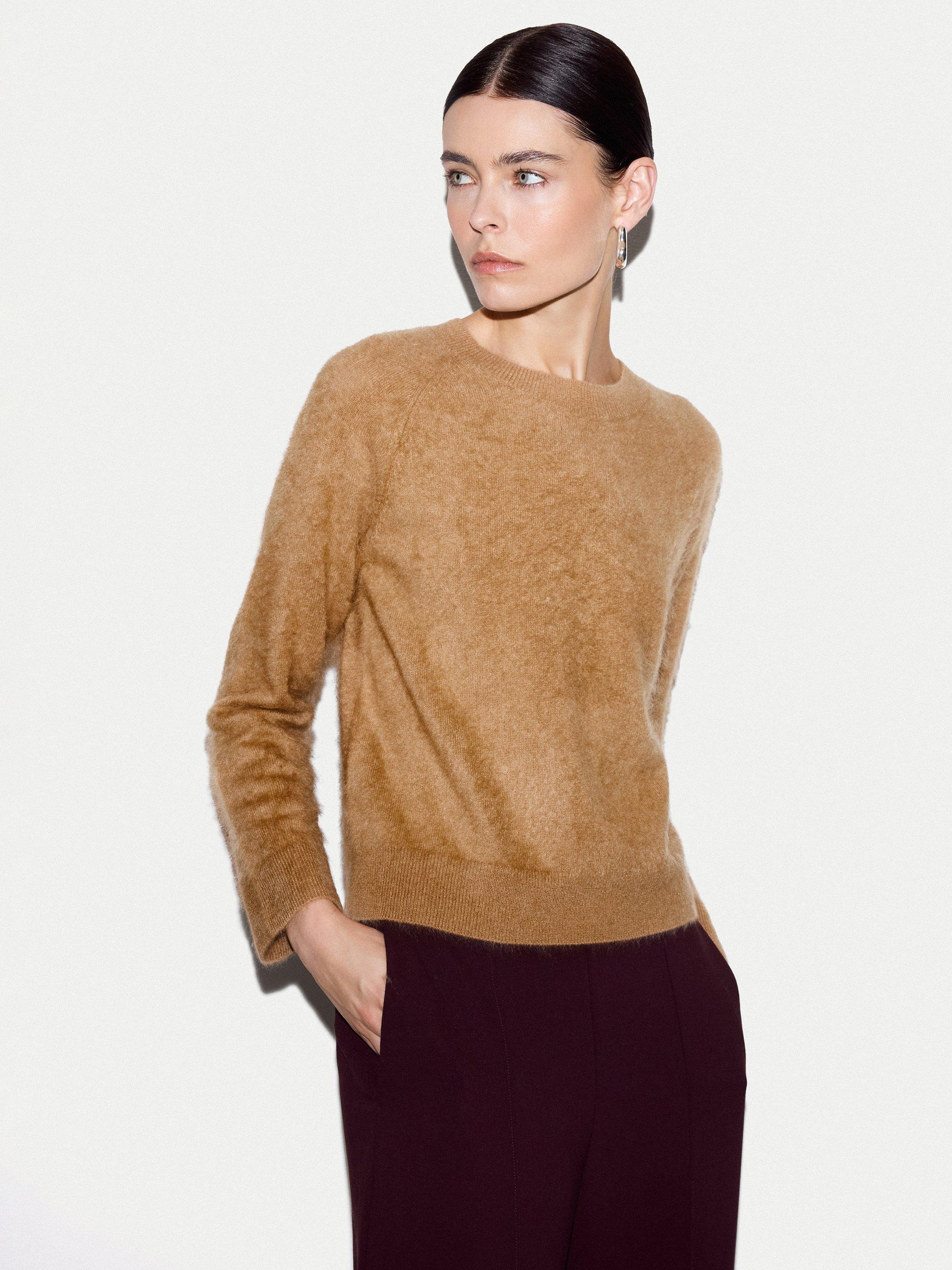 Jigsaw Halo Pure Cashmere Baby Crew Jumper, Camel