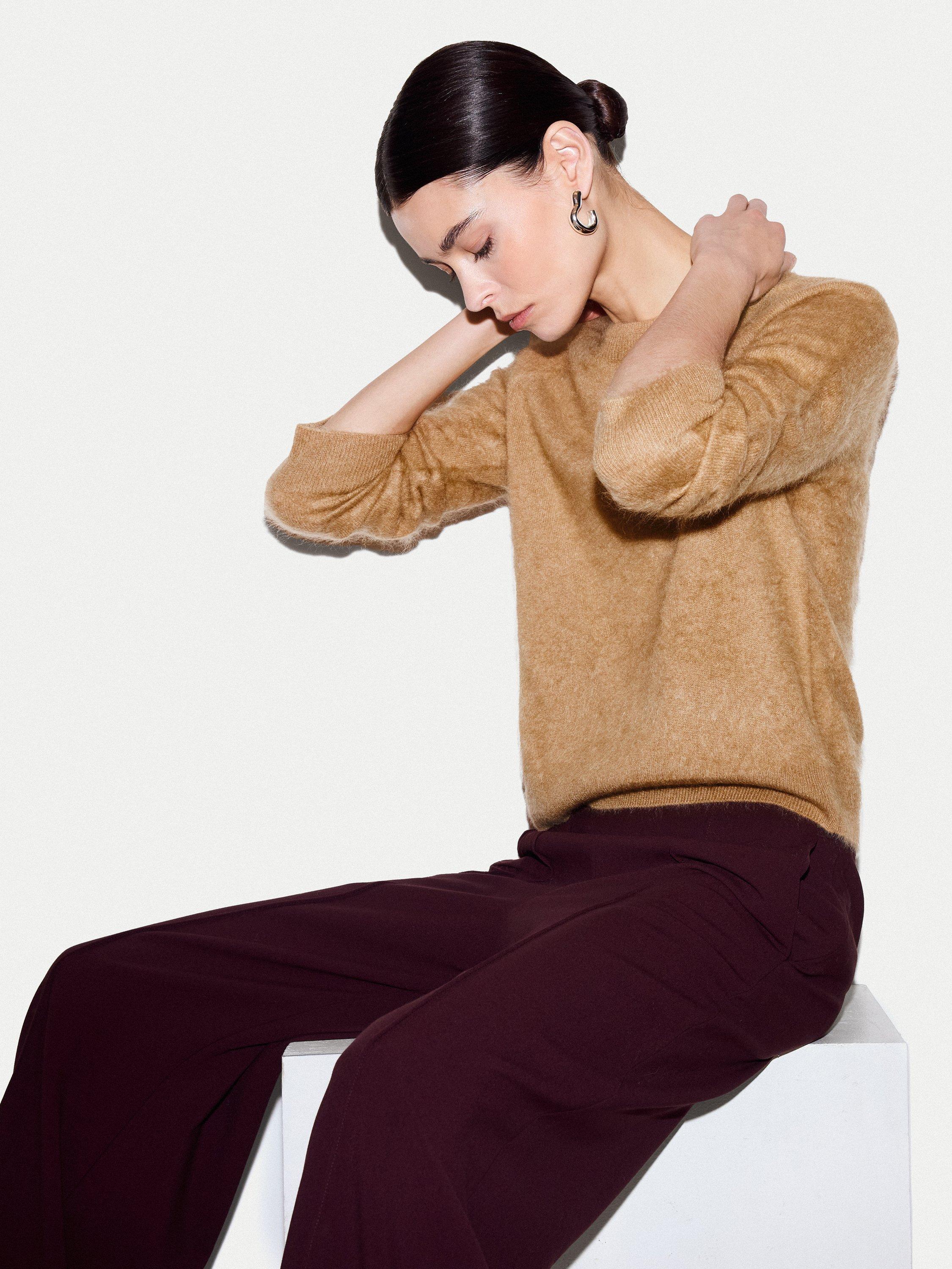 Jigsaw Halo Pure Cashmere Baby Crew Jumper, Camel