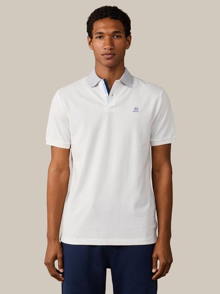 Hackett London Heritage Cotton Classic Fit Short Sleeve Tape Polo Top, Off White