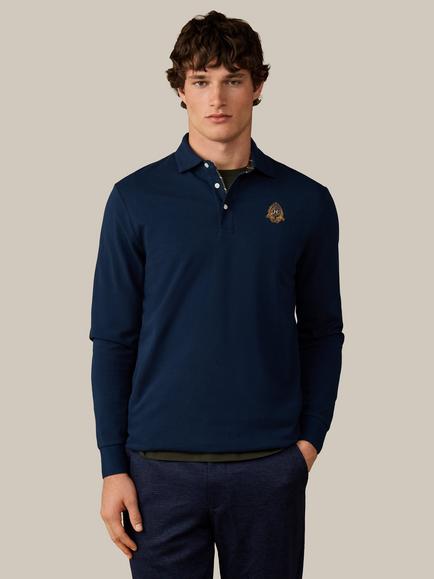 Hackett London Cotton Classic Fit Long Sleeve Branded Crest Polo Top, Old Navy