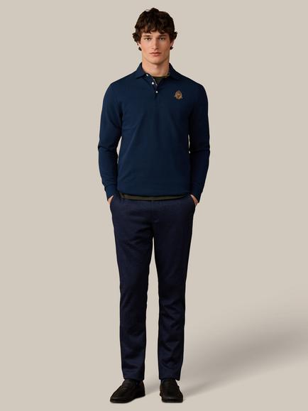 Hackett London Cotton Classic Fit Long Sleeve Branded Crest Polo Top - view 2, Old Navy