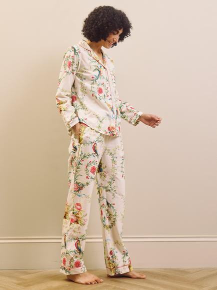 Their Nibs Neoclassical Bouquet Print Cotton Pyjamas, White/Multi - view 2, White/Multi