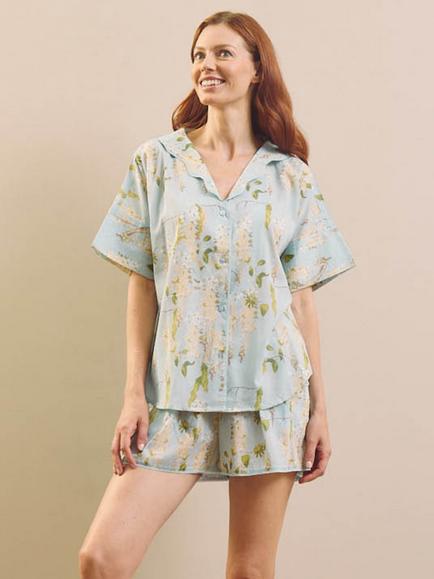 Their Nibs Wisteria Cotton Voile Oversized Short Pyjama Set, Pale Blue, Pale Blue/Multi