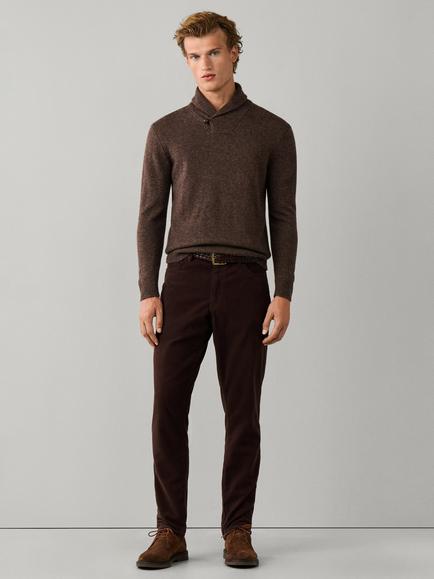 Hackett London Shawl Collar Merino Wool Blend Jumper - view 2, Nut Brown