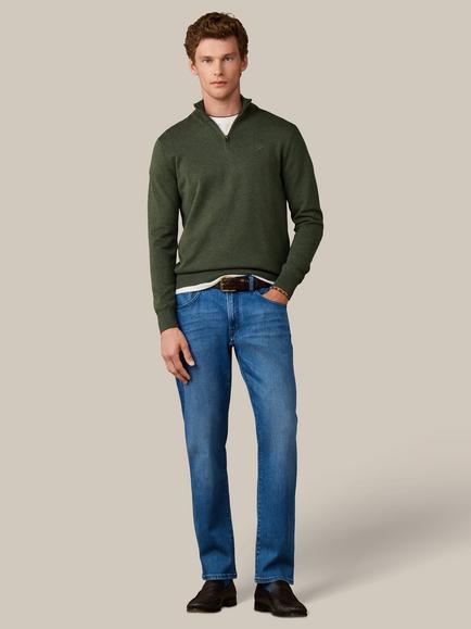 Hackett London Heritage Half Zip Cotton Jumper - view 2, Olive Green