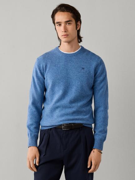 Hackett London Wool Crew Neck Jumper, Airforce Blue