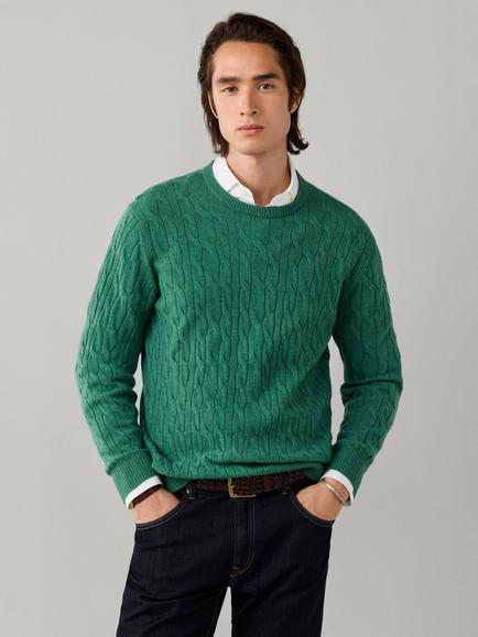 Hackett London Cable Crew Neck Wool Jumper, Green