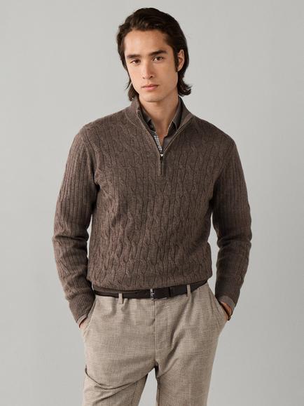Hackett London Cable Half Zip Wool Jumper, Putty