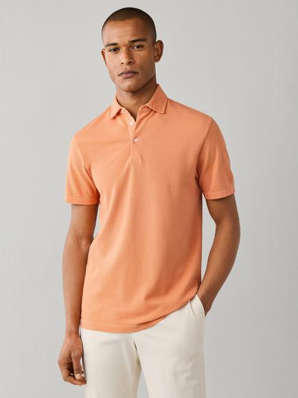 Hackett London Cotton Classic Fit Short Sleeve Polo Top, Soft Orange