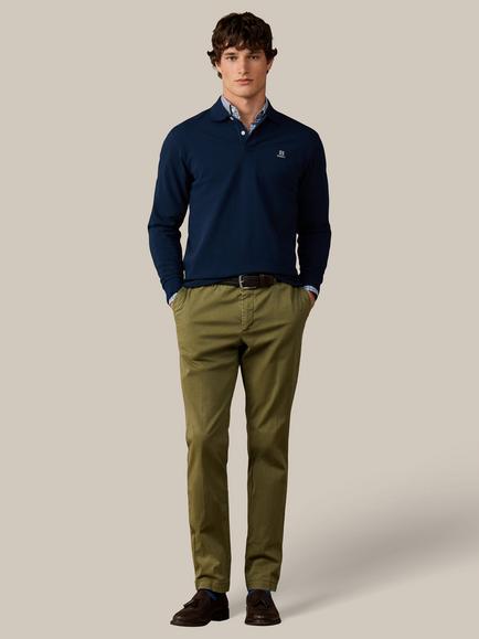 Hackett London Cotton Classic Fit Long Sleeve Branded Polo Top - view 2, Old Navy