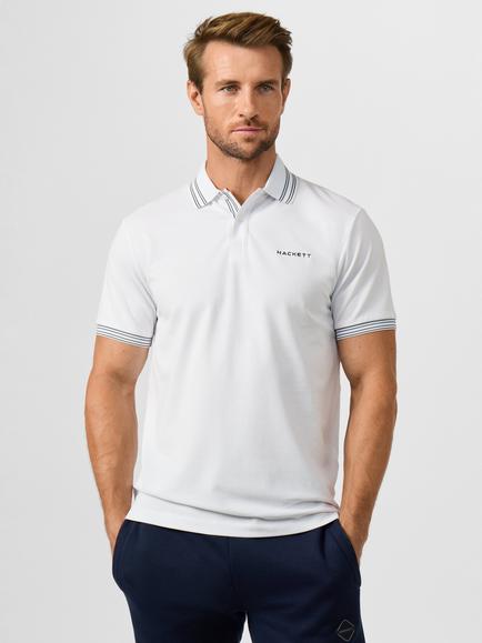 Hackett London Sport Cotton Blend Classic Fit Short Sleeve Micro Tipped Polo Top, Optic White, Optic White