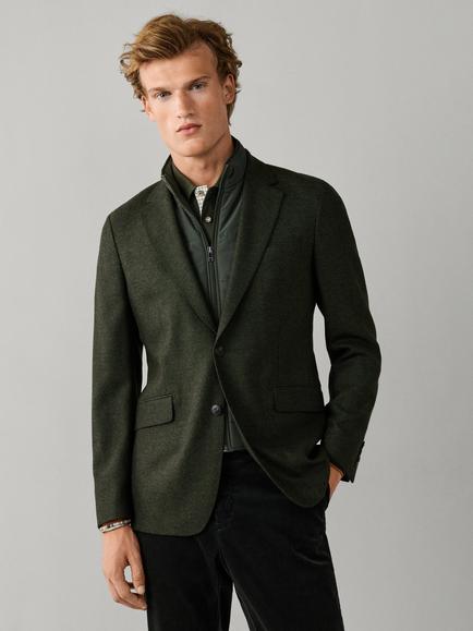 Hackett London Ascot Block Wool Blend Blazer, Dark Green
