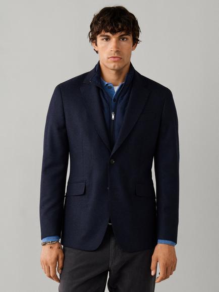 Hackett London Ascot Block Wool Blend Blazer, Navy
