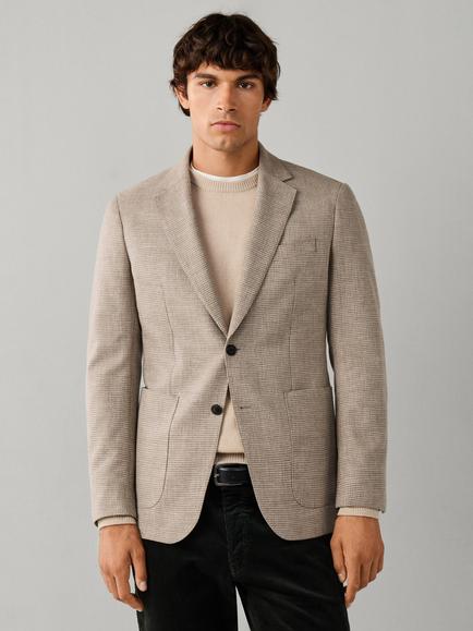 Hackett London Melange Puppytooth Blazer, Taupe Beige, Taupe Beige