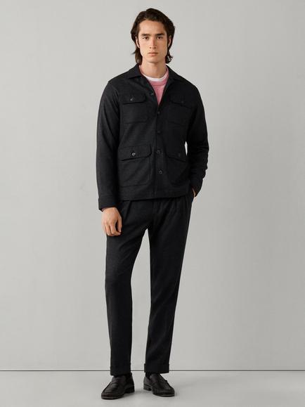 Hackett London Stretch Wool Blend with Cashmere Four Pocket Overshirt, Charcoal Grey - view 2, Charcoal Grey