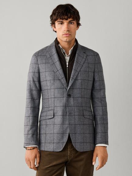 Hackett London Ascot Block Check Wool Blend Blazer, College Grey, College Grey