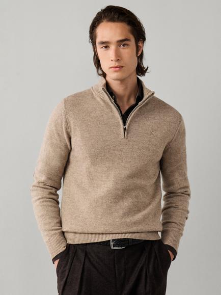 Hackett London Half Zip Lambswool Jumper, Cream White