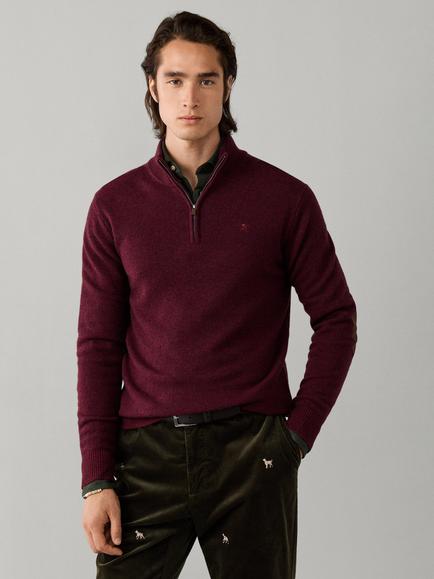 Hackett London Half Zip Lambswool Jumper, Oxblood Red