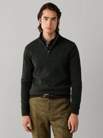 Hackett London Half Zip Lambswool Jumper, Hunter Green