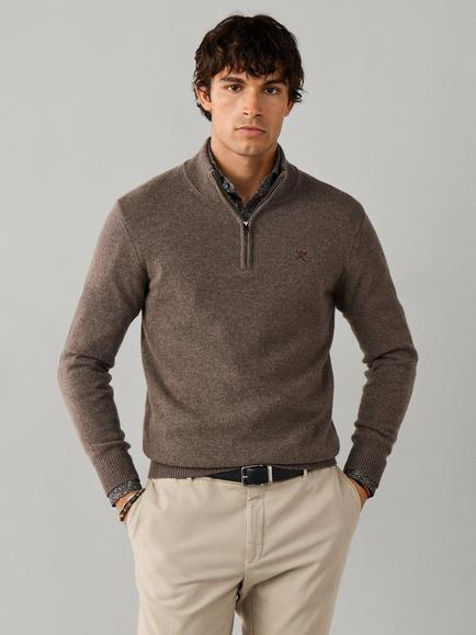 Hackett London Half Zip Lambswool Jumper, Putty Beige